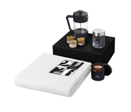 Подарочный набор c пледом, френчпрессом, чаем и медом, белый