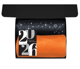 Подарочный набор c пледом, френчпрессом, чаем и медом, оранжевый