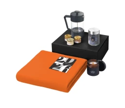 Подарочный набор c пледом, френчпрессом, чаем и медом, оранжевый