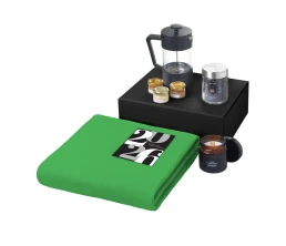 Подарочный набор c пледом, френчпрессом, чаем и медом, зеленый