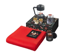 Подарочный набор c пледом, френчпрессом, чаем и медом, красный