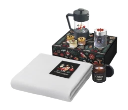 Подарочный набор c пледом, френчпрессом, чаем и медом, серый