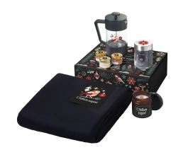 Подарочный набор c пледом, френчпрессом, чаем и медом, черный