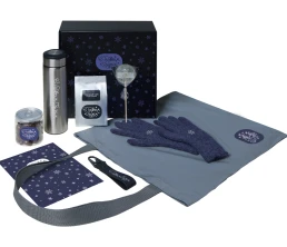 Подарочный набор с перчатками, термосом и чаем, темно-синий