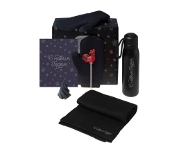 Подарочный набор с варежками, шарфом и термосом, черный