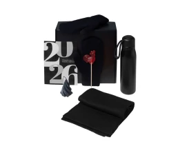 Подарочный набор с варежками, шарфом и термосом, черный