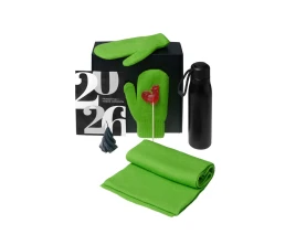 Подарочный набор с варежками, шарфом и термосом, зеленое яблоко