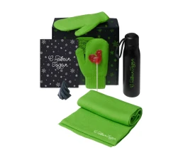 Подарочный набор с варежками, шарфом и термосом, зеленое яблоко