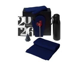 Подарочный набор с варежками, шарфом и термосом, темно-синий