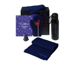 Подарочный набор с варежками, шарфом и термосом, темно-синий