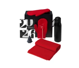 Подарочный набор с варежками, шарфом и термосом,красный