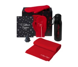 Подарочный набор с варежками, шарфом и термосом,красный