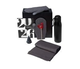 Подарочный набор с варежками, шарфом и термосом, серый