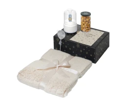 Подарочный набор с пледом, увлажнителем и попкорном, бежевый