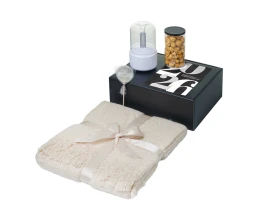 Подарочный набор с пледом, увлажнителем и попкорном, бежевый