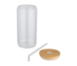 Ёмкость Mirage из боросиликатного стекла объемом 500 мл с одинарными стенками и крышкой из бамбука - Прозрачный