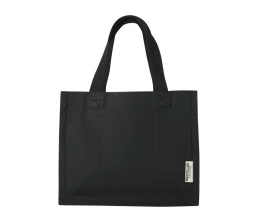 Мини эко-сумка Odessa с клинчиком, изготовленная из переработанного хлопка, сертифицированного согласно GRS, плотностью 220 г/м², объемом 9 л - сплошной черный