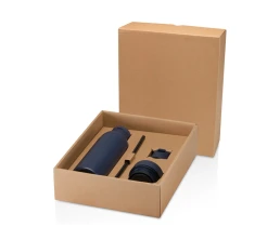 Illuminate бутылка для воды объемом 650 мл из переработанной нержавеющей стали RCS с двойными стенками и набором из 3 крышек - Синий Navy