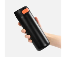 Термостакан X1 с цветной кнопкой, черный с оранжевым