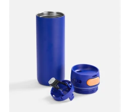 Термостакан X1 с цветной кнопкой, синий с оранжевым