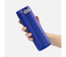 Термостакан X1 с цветной кнопкой, синий с серым