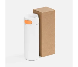 Термостакан X1 с цветной кнопкой, белый с оранжевым