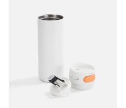 Термостакан X1 с цветной кнопкой, белый с оранжевым