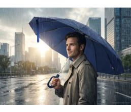 Зонт обратного сложения inLoop с ручкой-карабином, темно-синий