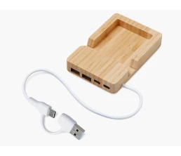 USB хаб «Memo», 2*USB, 2*Type C, бамбук