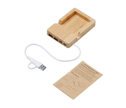 USB хаб «Memo», 2*USB, 2*Type C, бамбук