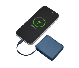 Внешний аккумулятор со встроенным кабелем USB-C «Дэнси», 5000 мАч, темно-синий