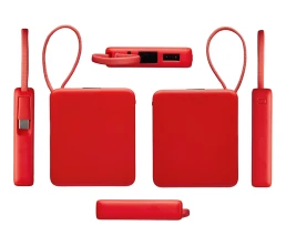 Внешний аккумулятор со встроенным кабелем USB-C «Дэнси», 5000 мАч, красный