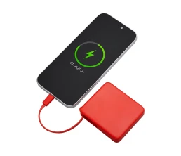 Внешний аккумулятор со встроенным кабелем USB-C «Дэнси», 5000 мАч, красный