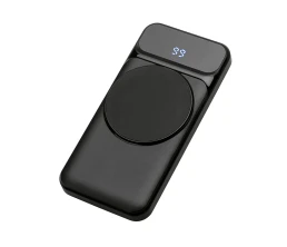 Магнитный беспроводной внешний аккумулятор со встроенными кабелями «Мэни»,быстаря зарядка, 10000 мАч, черный