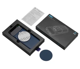 Магнитный беспроводной внешний аккумулятор со встроенными кабелями «Мэни»,быстаря зарядка, 10000 мАч, тёмно-синий