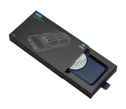 Магнитный беспроводной внешний аккумулятор со встроенными кабелями «Мэни»,быстаря зарядка, 10000 мАч, тёмно-синий