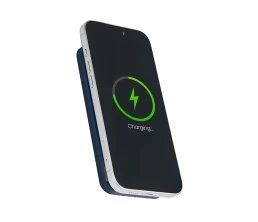 Магнитный беспроводной внешний аккумулятор со встроенными кабелями «Мэни»,быстаря зарядка, 10000 мАч, тёмно-синий