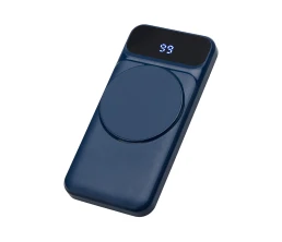 Магнитный беспроводной внешний аккумулятор со встроенными кабелями «Мэни»,быстаря зарядка, 10000 мАч, тёмно-синий