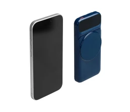 Магнитный беспроводной внешний аккумулятор со встроенными кабелями «Мэни»,быстаря зарядка, 10000 мАч, тёмно-синий