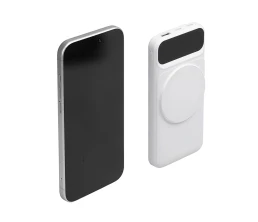 Магнитный беспроводной внешний аккумулятор со встроенными кабелями «Мэни»,быстаря зарядка, 10000 мАч, белый