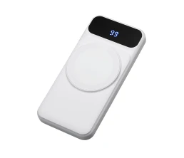 Магнитный беспроводной внешний аккумулятор со встроенными кабелями «Мэни»,быстаря зарядка, 10000 мАч, белый