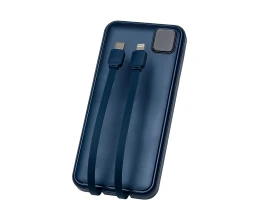 Внешний аккумулятор со встроенными кабелями «Фрэйм», 10000мач, темно-синий