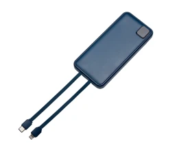 Внешний аккумулятор со встроенными кабелями «Фрэйм», 10000мач, темно-синий