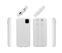 Внешний аккумулятор со встроенными кабелями «Фрэйм», 10000мач, белый