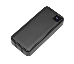 Внешний аккумулятор со встроенными кабелями «Фрэйм Про», быстрая зарядка, 20000мач, черный