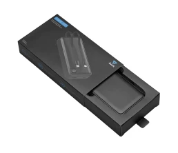 Внешний аккумулятор со встроенными кабелями «Фрэйм Про», быстрая зарядка, 20000мач, черный