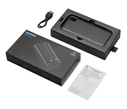 Внешний аккумулятор со встроенными кабелями «Фрэйм Про», быстрая зарядка, 20000мач, черный