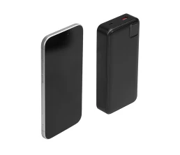 Внешний аккумулятор со встроенными кабелями «Фрэйм Про», быстрая зарядка, 20000мач, черный