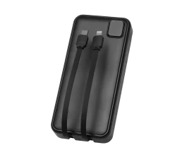 Внешний аккумулятор со встроенными кабелями «Фрэйм Про», быстрая зарядка, 20000мач, черный