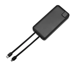 Внешний аккумулятор со встроенными кабелями «Фрэйм Про», быстрая зарядка, 20000мач, черный